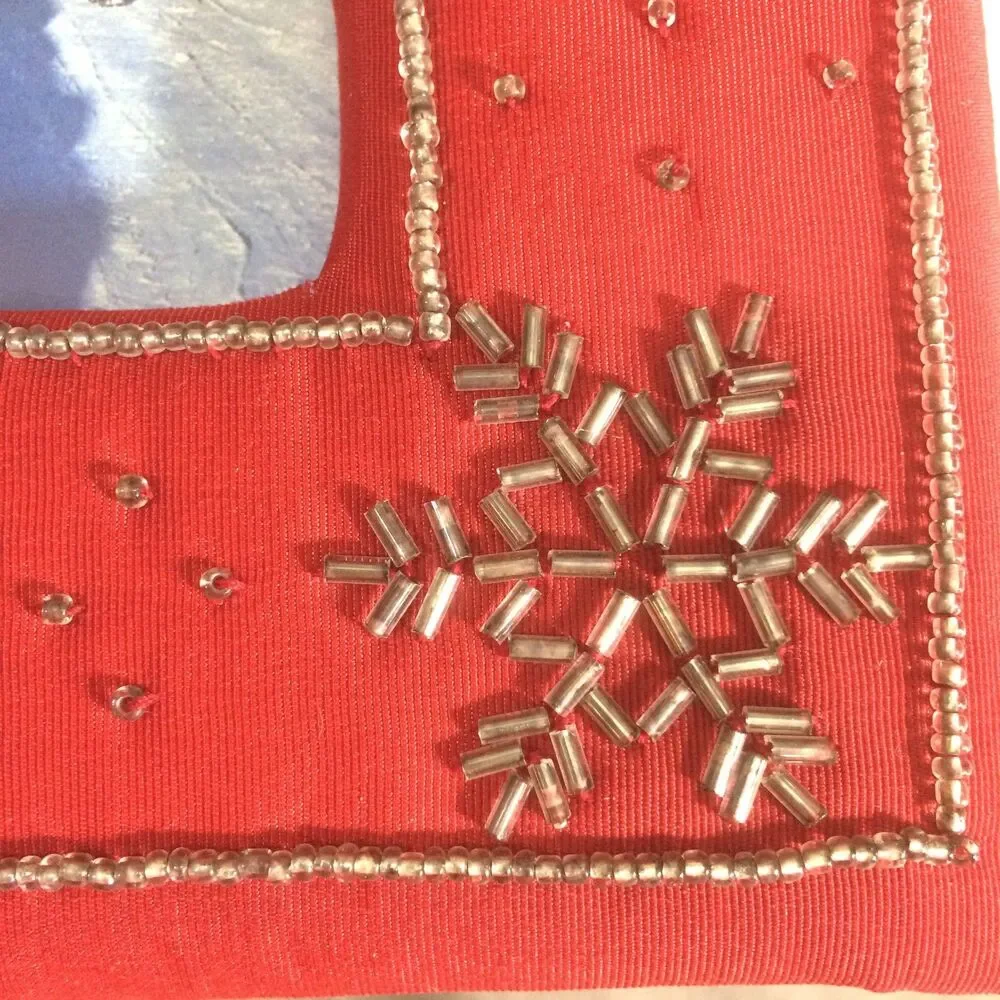 Vintage Deluxe Embroidered Red Velvet Snowflake Journal & Picture Frame Set NOS